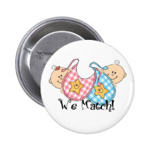 We Match Peeking Twins with Bibs 1 Girl, 1 Boy Pin