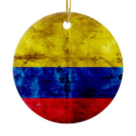Weathered Colombia Flag Christmas Tree Ornaments