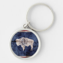 Weathered Wyoming Flag Key Chains