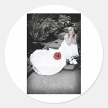 WedBouquetR091810StairsBW Round Stickers