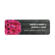 Wedding Address Label - Hot Pink Roses & Barnwood