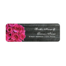 Wedding Address Label - Hot Pink Roses & Barnwood
