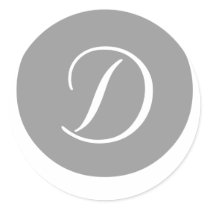 Wedding, All Occasion Monogram D Grey & White Seal Round Stickers