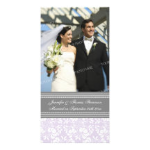 Wedding Announcement Photo Card Lilac Grey Damask