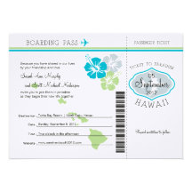 Wedding Boarding Pass to Hawaii Custom Invitation