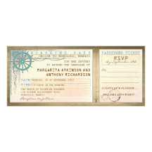 wedding boarding pass-vintage tickets with RSVP Announcements
