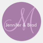 Wedding Bride Groom Names Purple Monogram Sticker