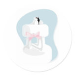 Wedding Cake with Bride and Groom Topper Round Sticker