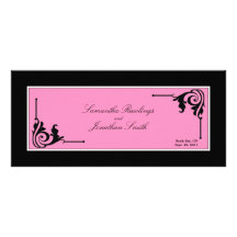 Wedding Church Program - Black Pink Corner Swirl Custom Rack Cards
