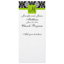 Wedding Church Program Monogram Damask Green Personalized Invitation