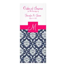 Wedding Church Programs Elegant Pink Blue Damask Personalized Announcements