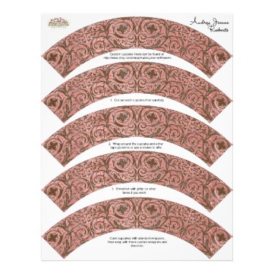 Wedding Cupcake Wrappers Pink Brown Damask by AudreyJeanne