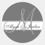 Wedding Custom Monogram & Names Grey Seal Sticker