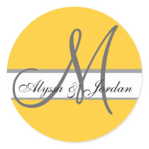 Wedding Custom Monogram & Names Yellow & Grey Seal Sticker