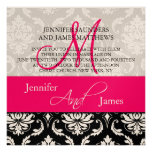 Wedding Damask Monogram Names Hot Pink Invitation