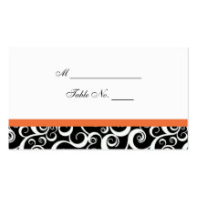 Wedding Damask Swirls Table Place Card in Orange Business Card Template