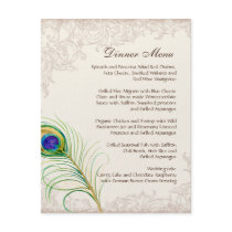 Wedding Dinner Menu Vintage Peacock Feather Etched