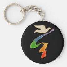Wedding Dove with Rainbow Ribbon Key Chain