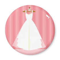 wedding dress pink stripe refrigerator magnet