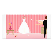 wedding dress pink stripe photo card template