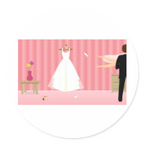 wedding dress pink stripe round stickers
