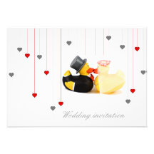 Wedding ducks and two hearts wedding invitation