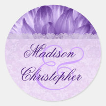 Wedding Favor Label PURPLE Flower Petals V002 Round Sticker