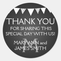 Wedding Favor Tag Love Bunting Monogram Black Round Stickers