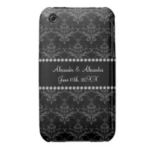 Wedding favors Black damask Case-Mate iPhone 3 Case