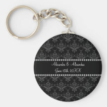 Wedding favors Black damask Keychain