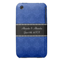 Wedding favors Blue damask Case-Mate iPhone 3 Cases