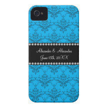 Wedding favors Blue damask Case-Mate iPhone 4 Case