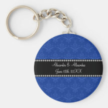 Wedding favors Blue damask Key Chains