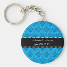Wedding favors Blue damask Keychains