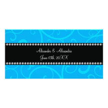 Wedding favors blue swirls custom photo card