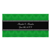 Wedding favors Green damask Photo Cards