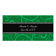 Wedding favors green swirls photo cards