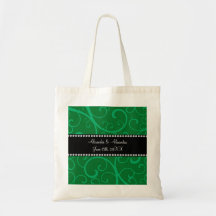 Wedding favors green swirls tote bag