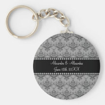 Wedding favors Grey damask Key Chains