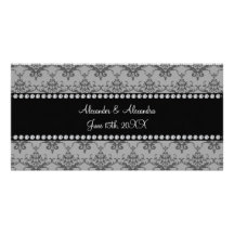 Wedding favors Grey damask Photo Greeting Card