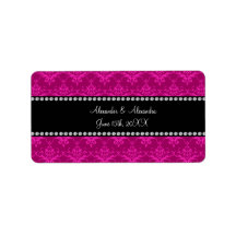 Wedding favors Magenta pink damask Personalized Address Label
