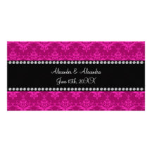 Wedding favors Magenta pink damask Photo Cards