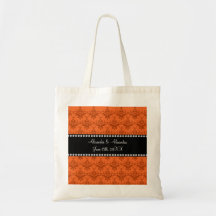Wedding favors Orange damask Canvas Bag