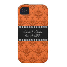 Wedding favors Orange damask Case-Mate iPhone 4 Cases