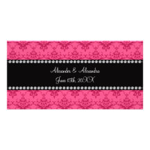 Wedding favors Pink damask Picture Card