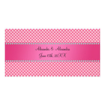 Wedding favors pink polka dots photo card template