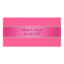 Wedding favors pink polka dots photo card template