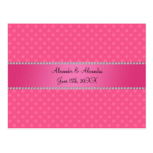 Wedding favors pink polka dots postcards