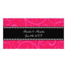 Wedding favors pink swirls picture card