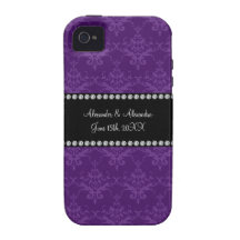 Wedding favors Purple damask Case-Mate iPhone 4 Covers